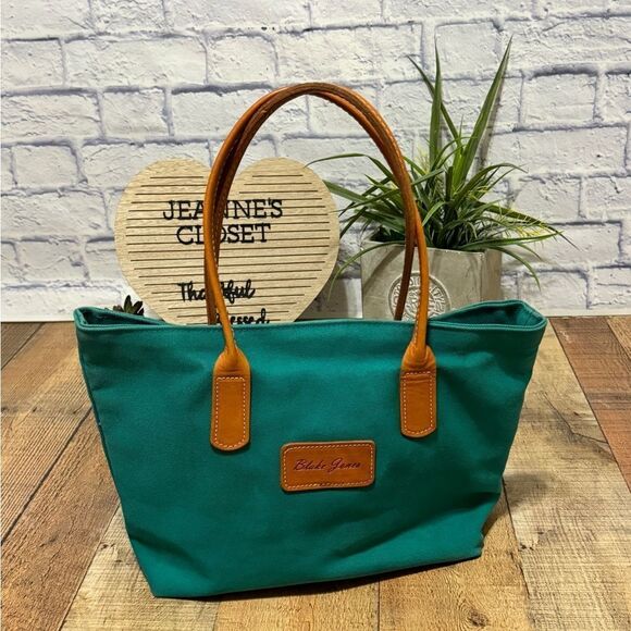 Blake Jones Designs Tote Should Bag Teal Canvas Leather Strap - Picture 3 of 11